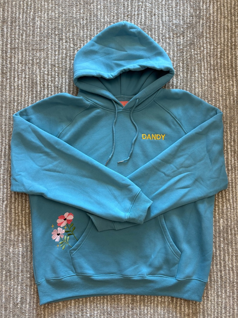 Dandy Worldwide “Gift Giving” Oversized Lux Hoodie in Blue Teal, Size Medium